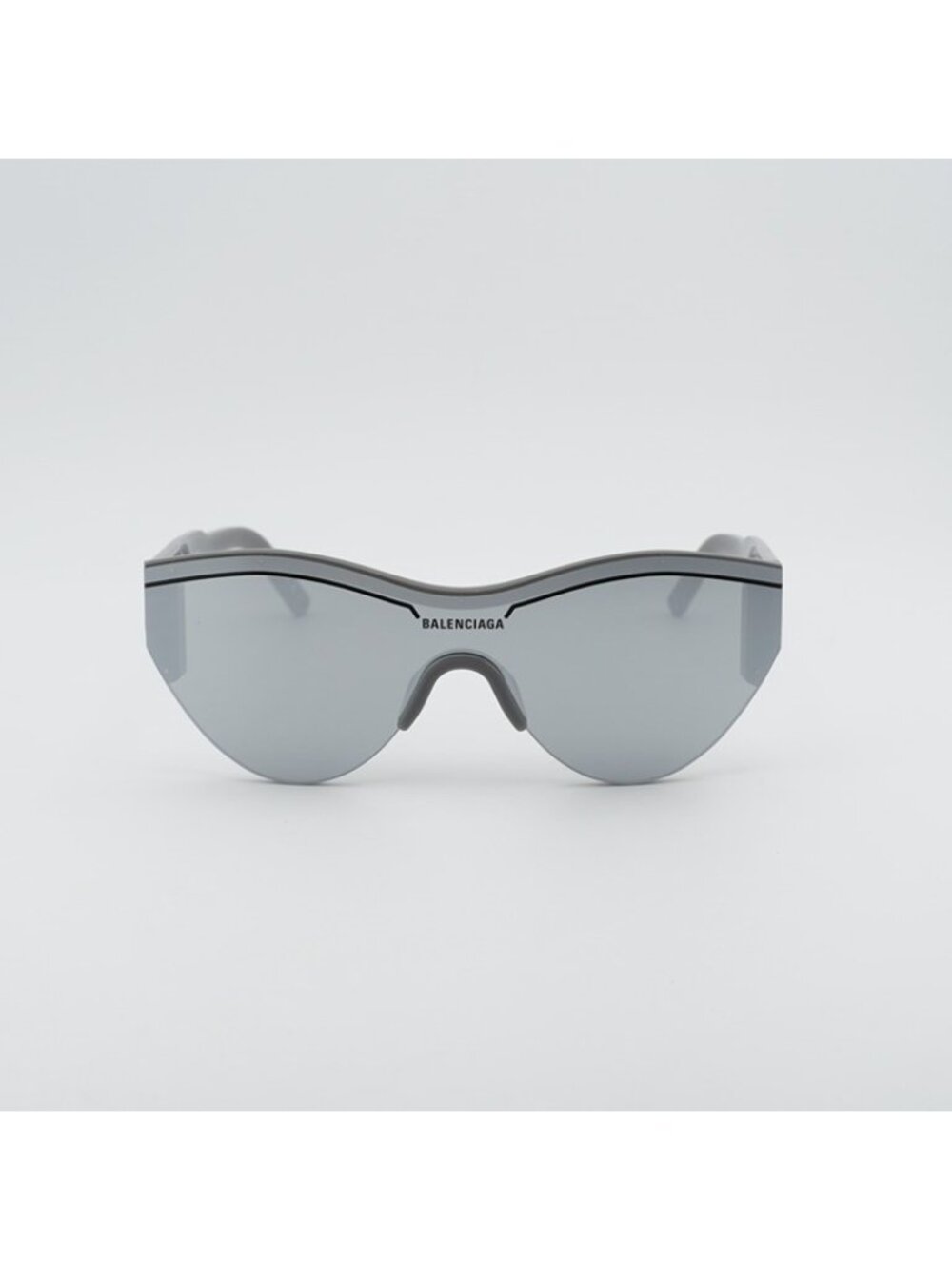Balenciaga BB0004S 012 Semi Rim Sunglasses Grey Shield Frame, Silver Lenses - Picture 7 of 11